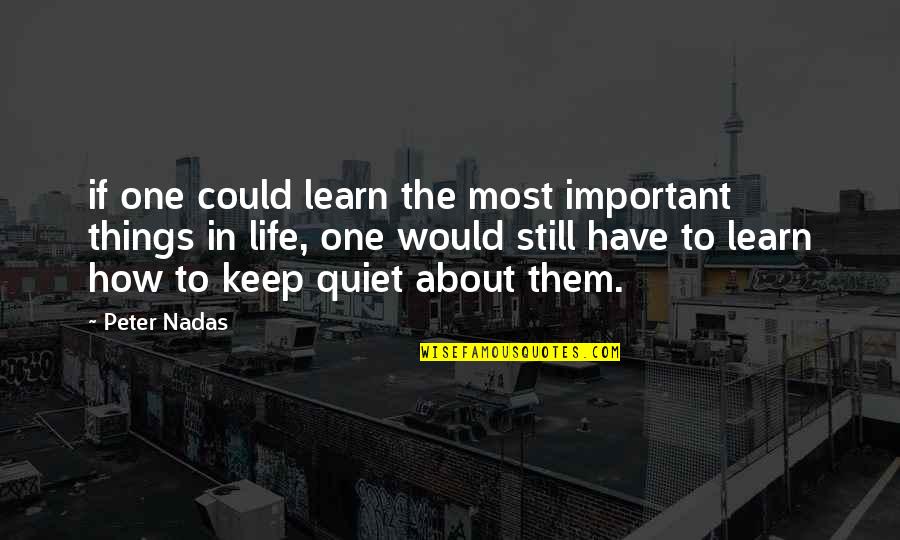 Ronjay Buena Quotes By Peter Nadas: if one could learn the most important things