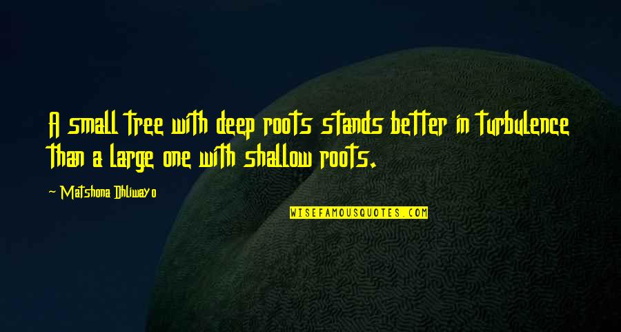 Roots Of A Tree Quotes By Matshona Dhliwayo: A small tree with deep roots stands better