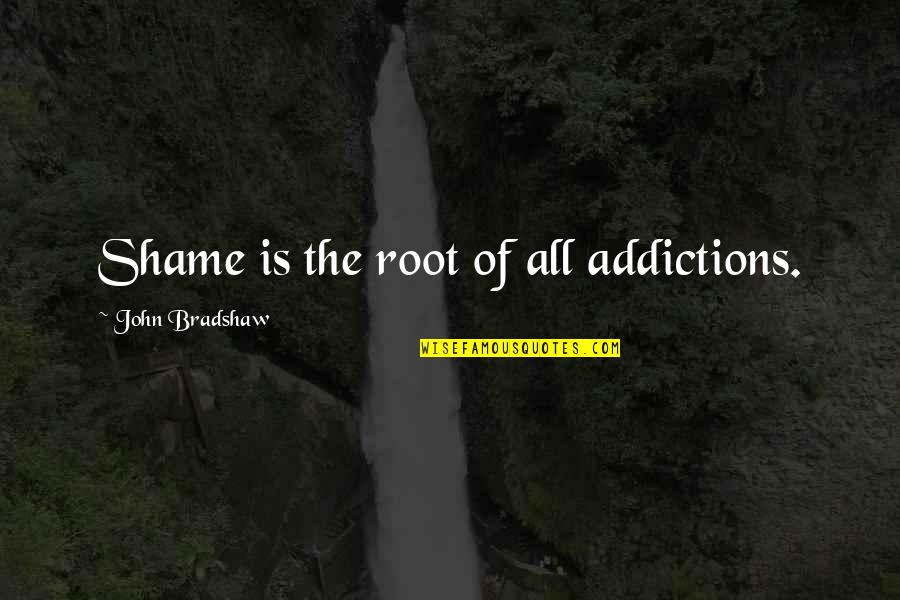 Roots Of Quotes By John Bradshaw: Shame is the root of all addictions.