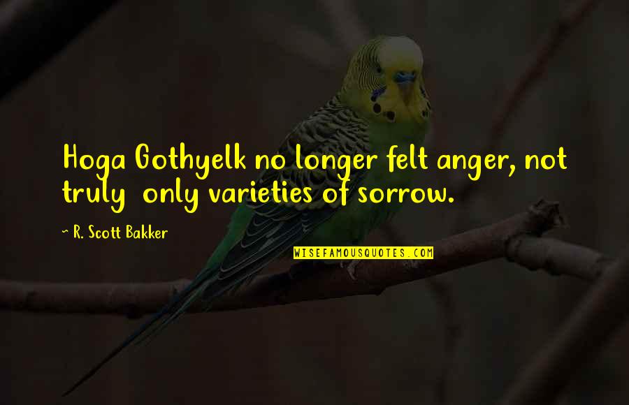 Rorick Fink Quotes By R. Scott Bakker: Hoga Gothyelk no longer felt anger, not truly Rorick Fink Quotes By R. Scott Bakker: Hoga Gothyelk no longer felt anger, not truly