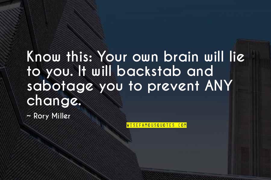 Rory's Quotes By Rory Miller: Know this: Your own brain will lie to