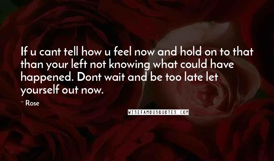 Rose quotes: If u cant tell how u feel now and hold on to that than your left not knowing what could have happened. Dont wait and be too late let yourself