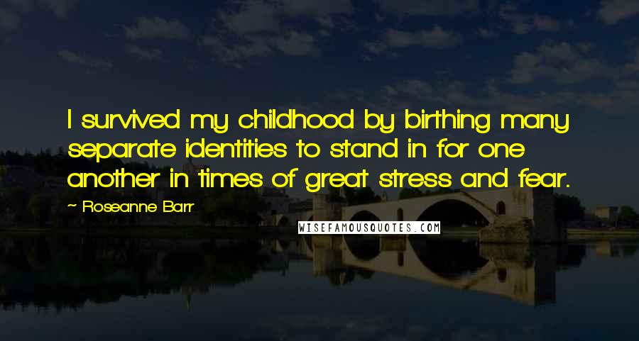 Roseanne Barr quotes: I survived my childhood by birthing many separate identities to stand in for one another in times of great stress and fear.