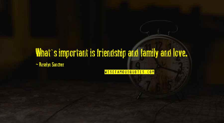 Roselyn Quotes By Roselyn Sanchez: What's important is friendship and family and love.