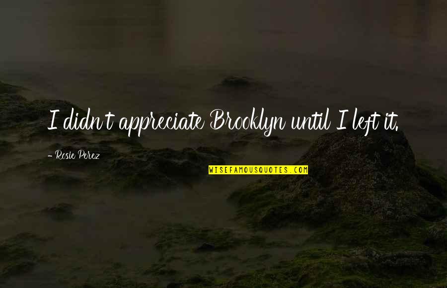 Rosie Perez Quotes By Rosie Perez: I didn't appreciate Brooklyn until I left it.