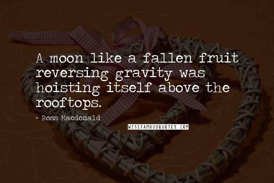 Ross Macdonald quotes: A moon like a fallen fruit reversing gravity was hoisting itself above the rooftops.