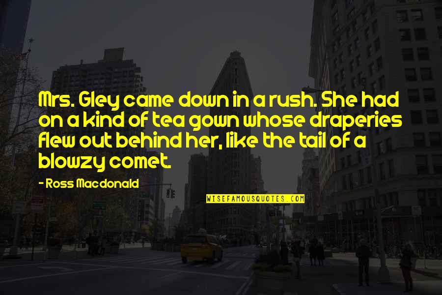 Ross Macdonald Quotes By Ross Macdonald: Mrs. Gley came down in a rush. She Ross Macdonald Quotes By Ross Macdonald: Mrs. Gley came down in a rush. She