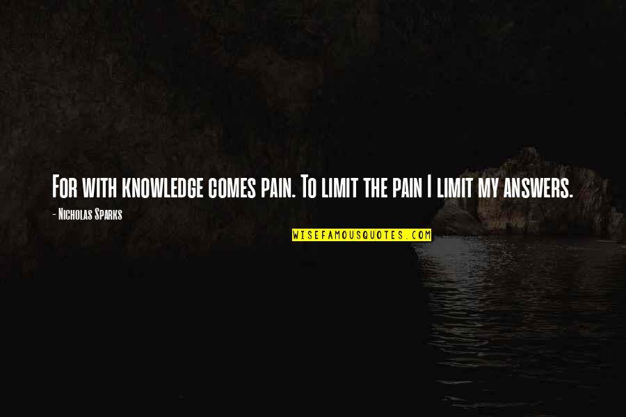 Rosto Quotes By Nicholas Sparks: For with knowledge comes pain. To limit the