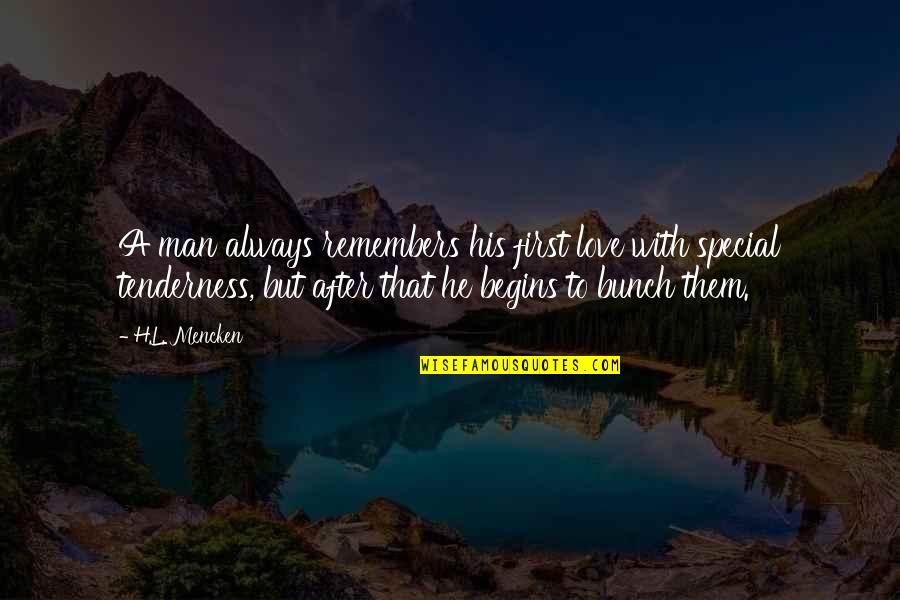 Rostros Ocultos Quotes By H.L. Mencken: A man always remembers his first love with Rostros Ocultos Quotes By H.L. Mencken: A man always remembers his first love with