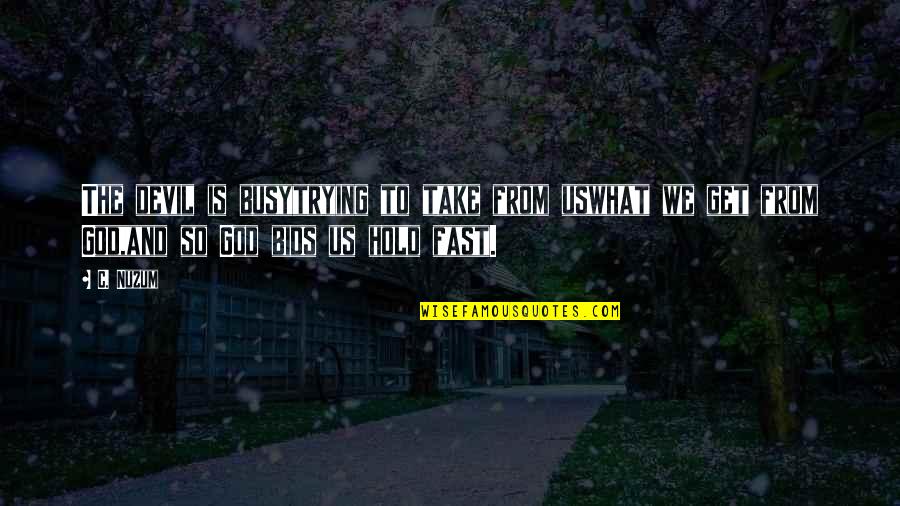 Roumieu Quotes By C. Nuzum: The devil is busytrying to take from uswhat