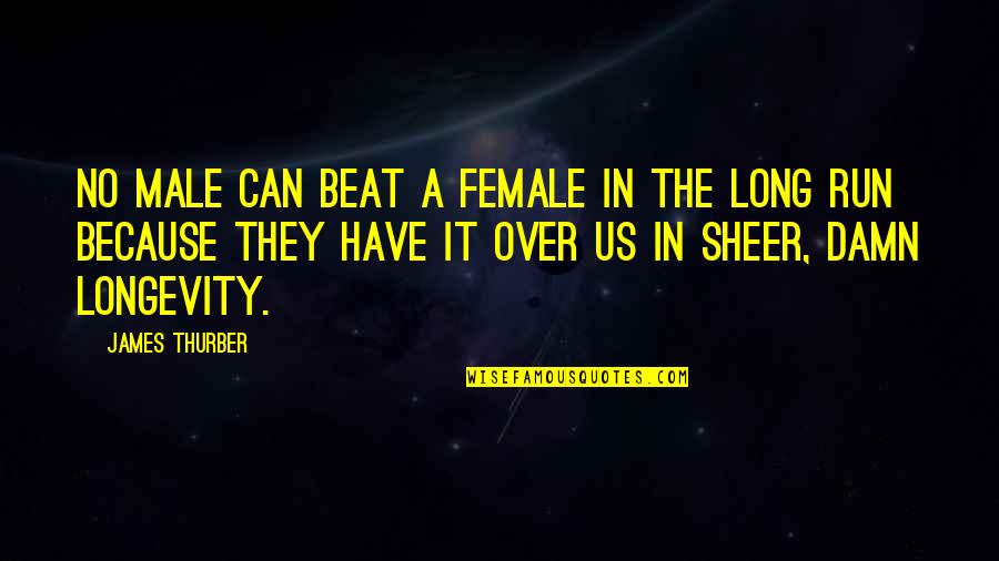 Route To Happiness Quotes By James Thurber: No male can beat a female in the