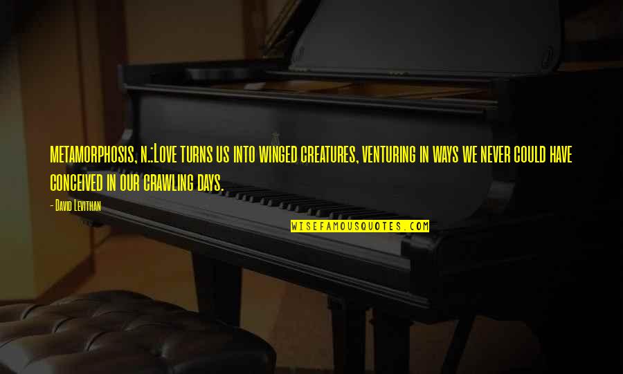 Rowbury Shannon Quotes By David Levithan: metamorphosis, n.:Love turns us into winged creatures, venturing Rowbury Shannon Quotes By David Levithan: metamorphosis, n.:Love turns us into winged creatures, venturing