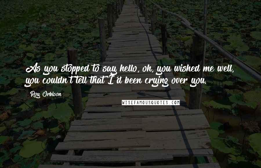 Roy Orbison quotes: As you stopped to say hello, oh, you wished me well, you couldn't tell that I'd been crying over you.