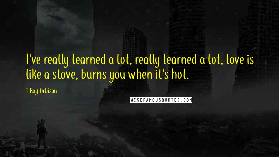 Roy Orbison quotes: I've really learned a lot, really learned a lot, love is like a stove, burns you when it's hot.