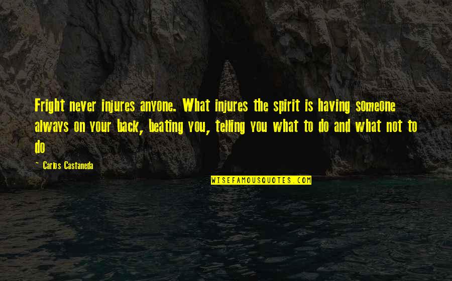 Ruairi Quinn Quotes By Carlos Castaneda: Fright never injures anyone. What injures the spirit Ruairi Quinn Quotes By Carlos Castaneda: Fright never injures anyone. What injures the spirit