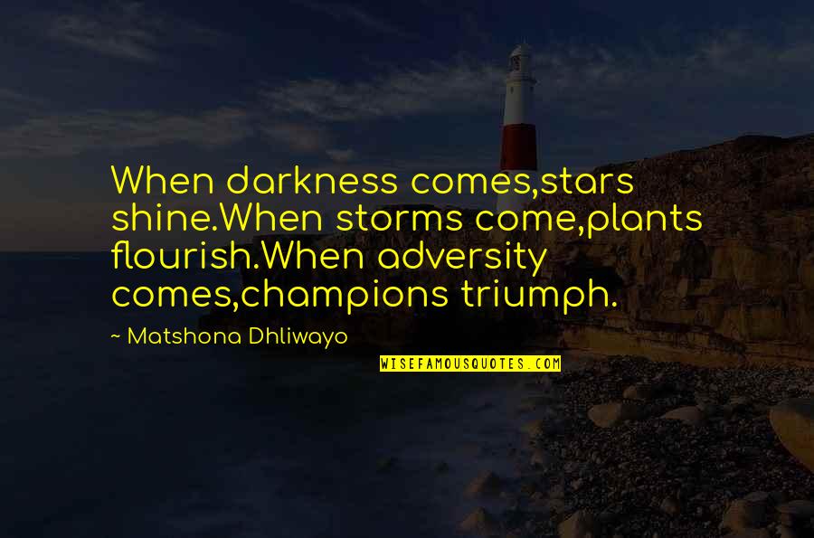 Ruben Papian Quotes By Matshona Dhliwayo: When darkness comes,stars shine.When storms come,plants flourish.When adversity