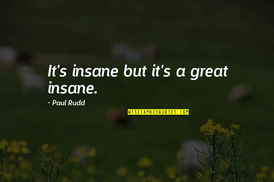 Rudd Quotes By Paul Rudd: It's insane but it's a great insane. Rudd Quotes By Paul Rudd: It's insane but it's a great insane.