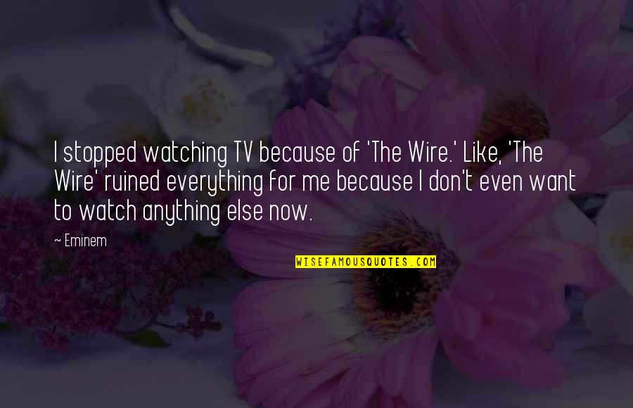 Ruined Everything Quotes By Eminem: I stopped watching TV because of 'The Wire.' Ruined Everything Quotes By Eminem: I stopped watching TV because of 'The Wire.'