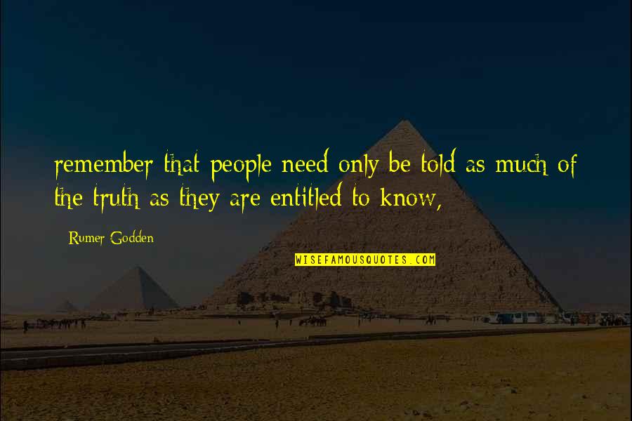 Rumer Godden Quotes By Rumer Godden: remember that people need only be told as