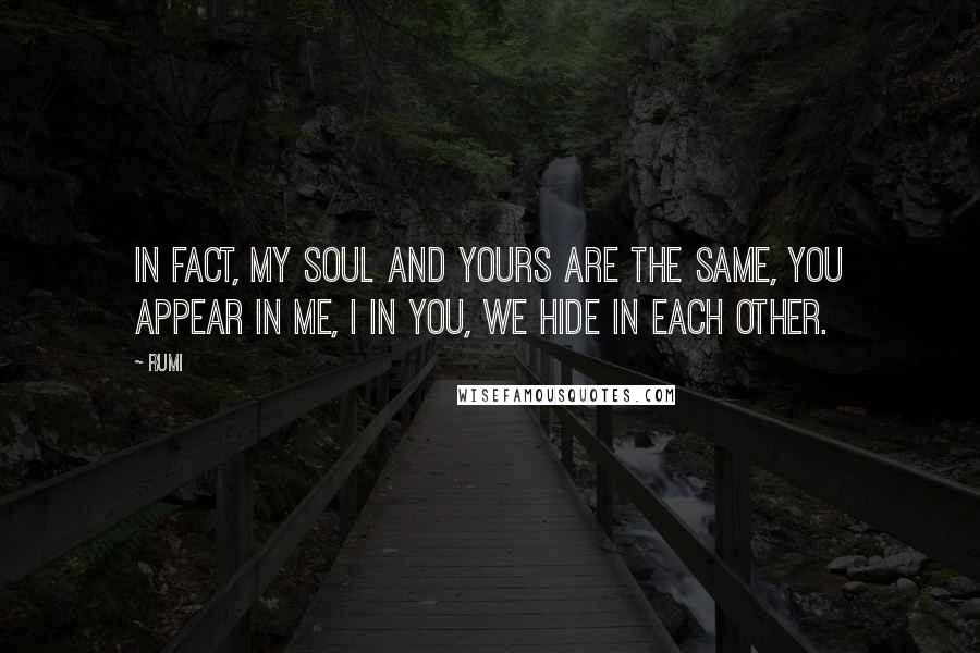Rumi quotes: In fact, my soul and yours are the same, You appear in me, I in you, We hide in each other.