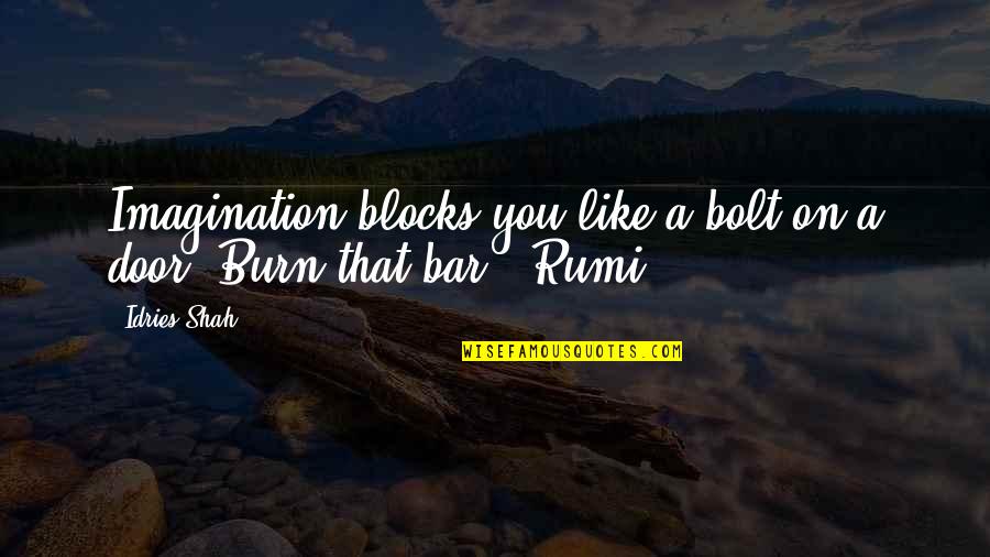 Rumi Wisdom Quotes By Idries Shah: Imagination blocks you like a bolt on a