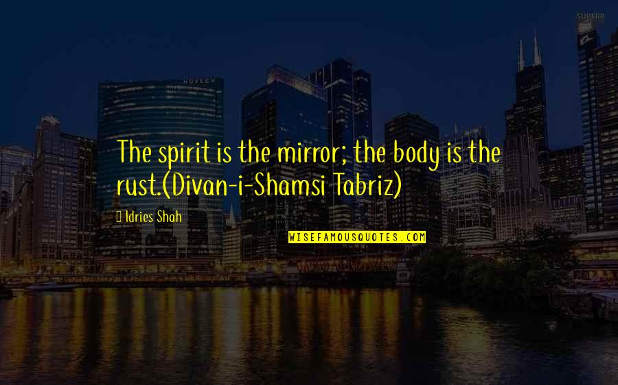 Rumi Wisdom Quotes By Idries Shah: The spirit is the mirror; the body is