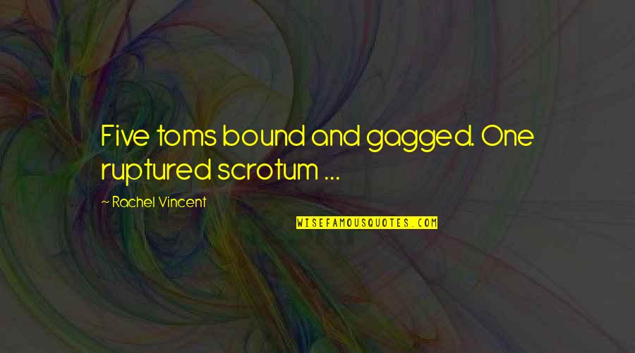 Ruptured Quotes By Rachel Vincent: Five toms bound and gagged. One ruptured scrotum