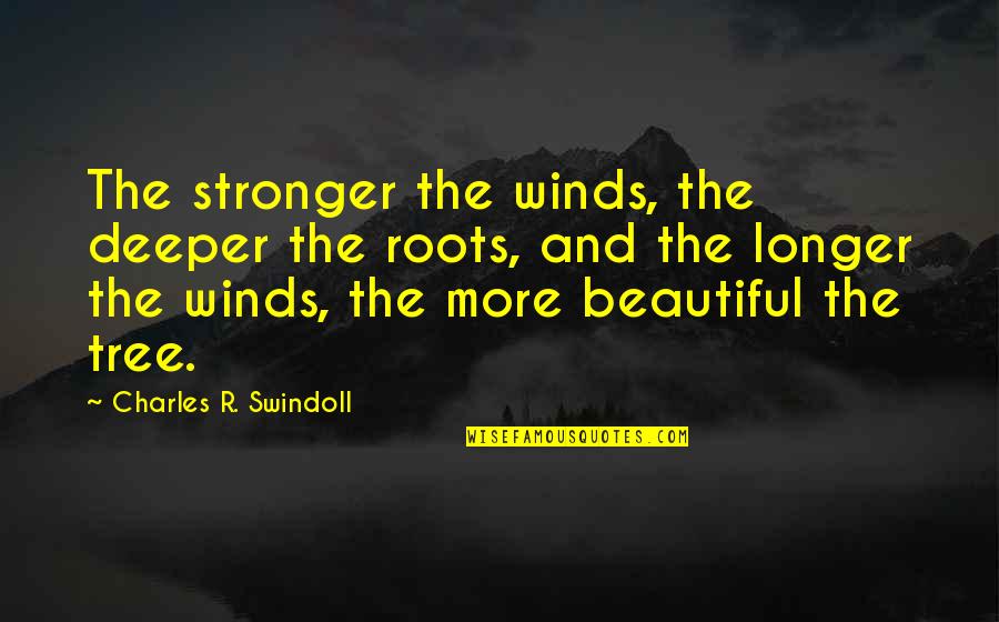Rush F1 Quotes By Charles R. Swindoll: The stronger the winds, the deeper the roots,