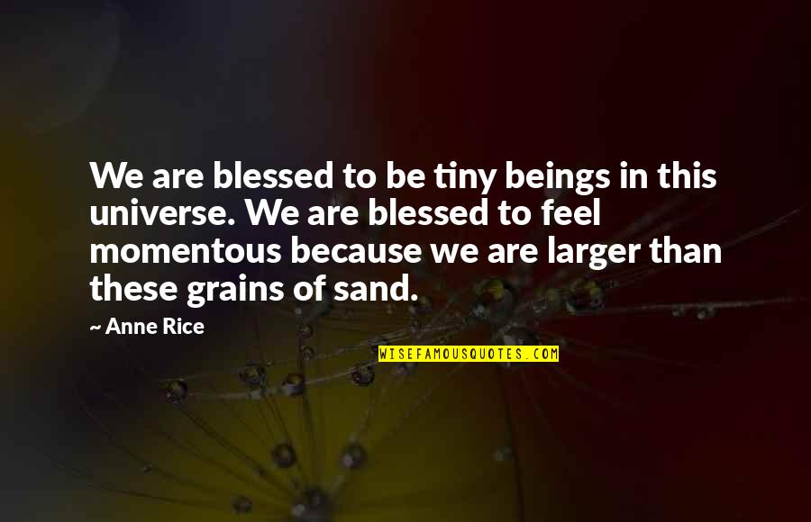 Rusine Quotes By Anne Rice: We are blessed to be tiny beings in