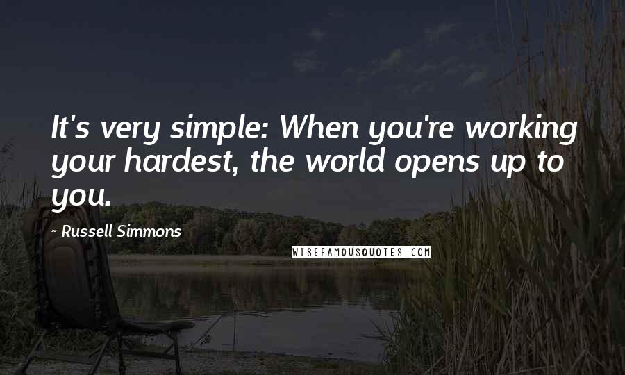 Russell Simmons quotes: It's very simple: When you're working your hardest, the world opens up to you.