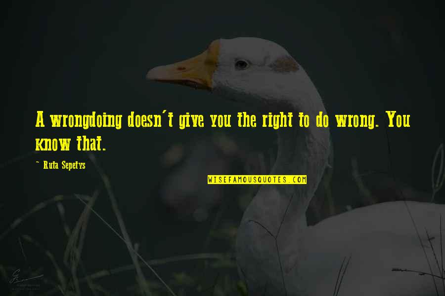 Ruta Quotes By Ruta Sepetys: A wrongdoing doesn't give you the right to