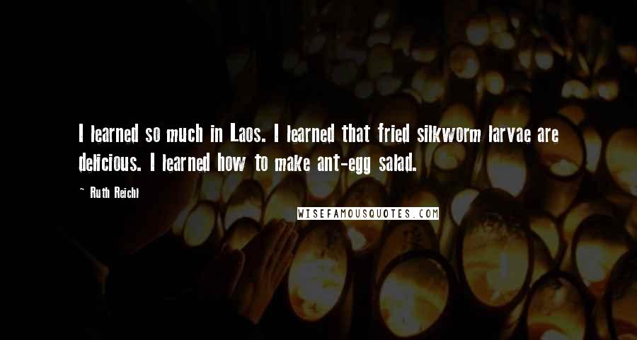 Ruth Reichl quotes: I learned so much in Laos. I learned that fried silkworm larvae are delicious. I learned how to make ant-egg salad.