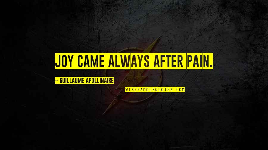 Ruth Renkel Quotes By Guillaume Apollinaire: Joy came always after pain. Ruth Renkel Quotes By Guillaume Apollinaire: Joy came always after pain.