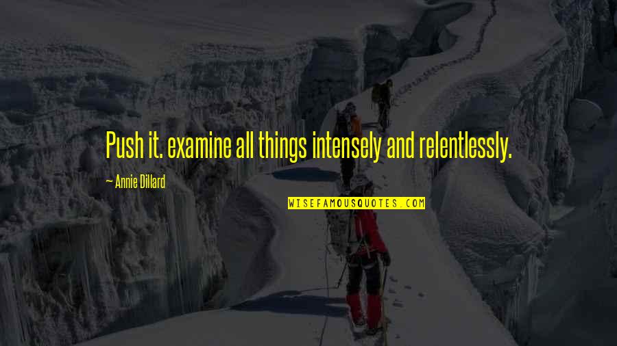 Rutty Quotes By Annie Dillard: Push it. examine all things intensely and relentlessly.