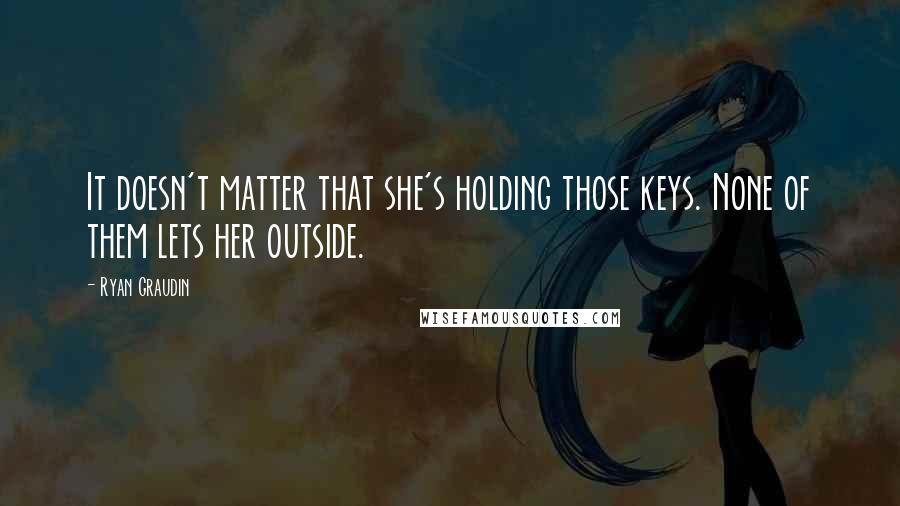 Ryan Graudin quotes: It doesn't matter that she's holding those keys. None of them lets her outside.