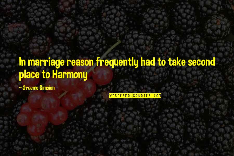 Rykoff Quotes By Graeme Simsion: In marriage reason frequently had to take second Rykoff Quotes By Graeme Simsion: In marriage reason frequently had to take second