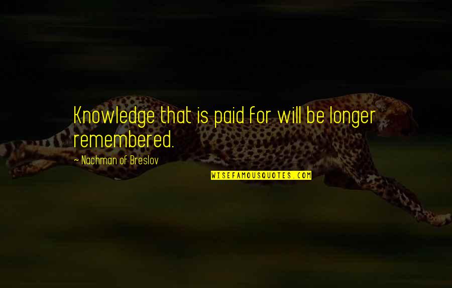 Rytons Quotes By Nachman Of Breslov: Knowledge that is paid for will be longer Rytons Quotes By Nachman Of Breslov: Knowledge that is paid for will be longer