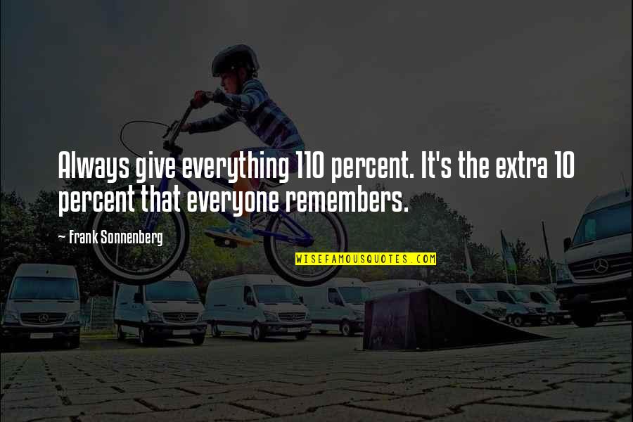 S 10 Quotes By Frank Sonnenberg: Always give everything 110 percent. It's the extra S 10 Quotes By Frank Sonnenberg: Always give everything 110 percent. It's the extra
