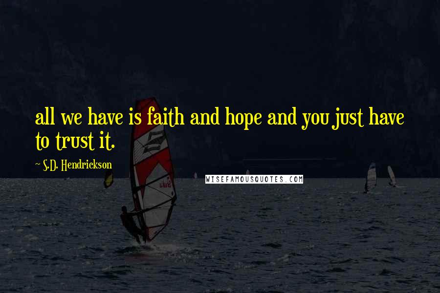 S.D. Hendrickson quotes: all we have is faith and hope and you just have to trust it.