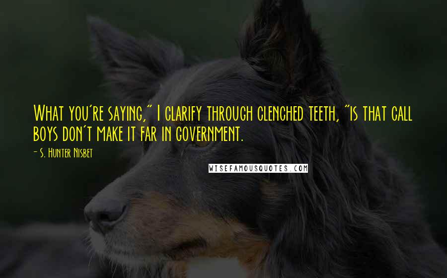 S. Hunter Nisbet quotes: What you're saying," I clarify through clenched teeth, "is that call boys don't make it far in government.