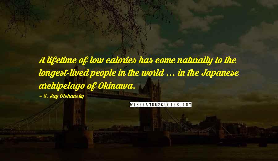 S. Jay Olshansky quotes: A lifetime of low calories has come naturally to the longest-lived people in the world ... in the Japanese archipelago of Okinawa.