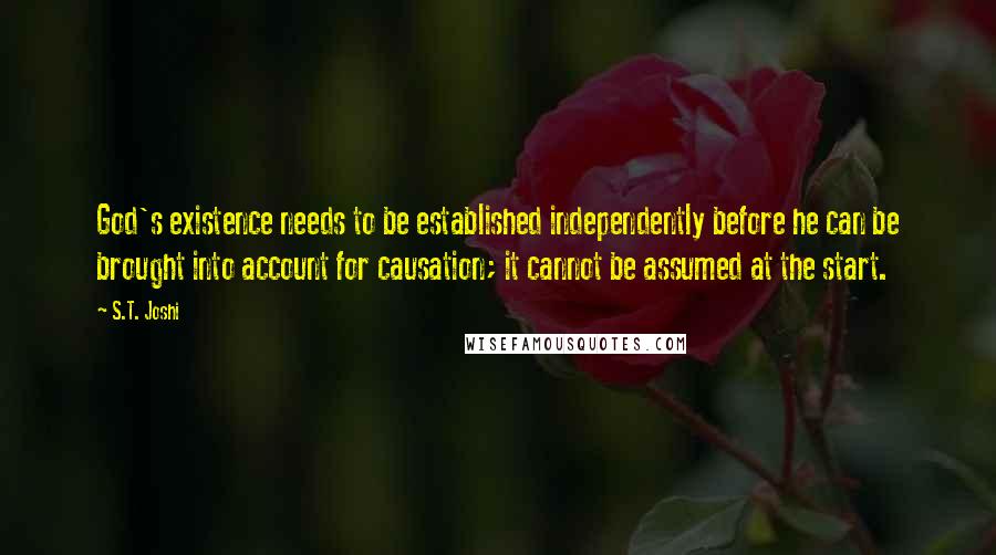 S.T. Joshi quotes: God's existence needs to be established independently before he can be brought into account for causation; it cannot be assumed at the start.