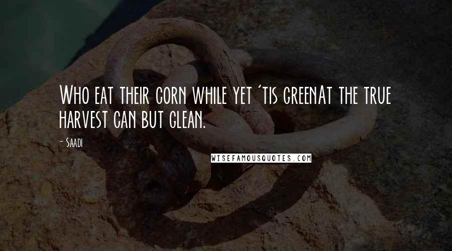 Saadi quotes: Who eat their corn while yet 'tis greenAt the true harvest can but glean.