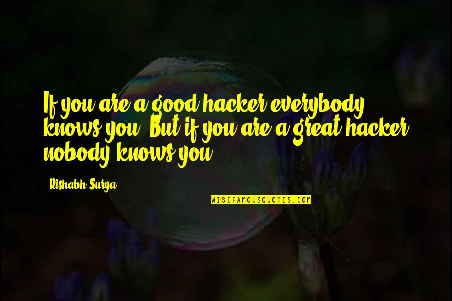 Sabbaha Lillahi Quotes By Rishabh Surya: If you are a good hacker everybody knows Sabbaha Lillahi Quotes By Rishabh Surya: If you are a good hacker everybody knows