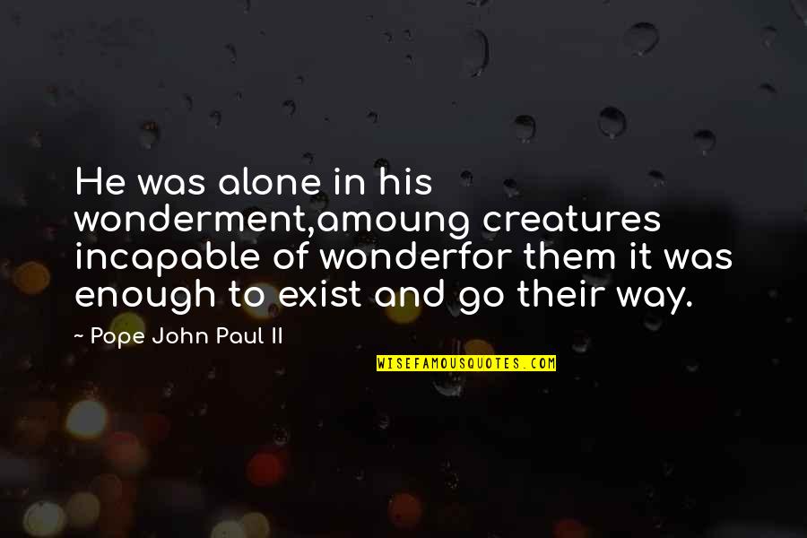 Sabr Kar Quotes By Pope John Paul II: He was alone in his wonderment,amoung creatures incapable