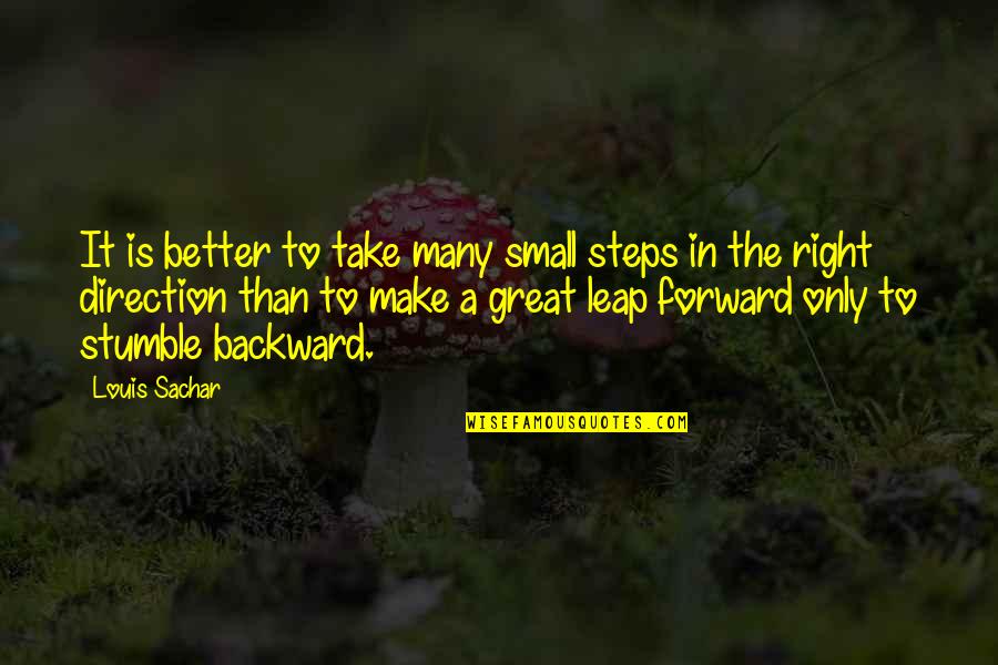 Sachar Quotes By Louis Sachar: It is better to take many small steps