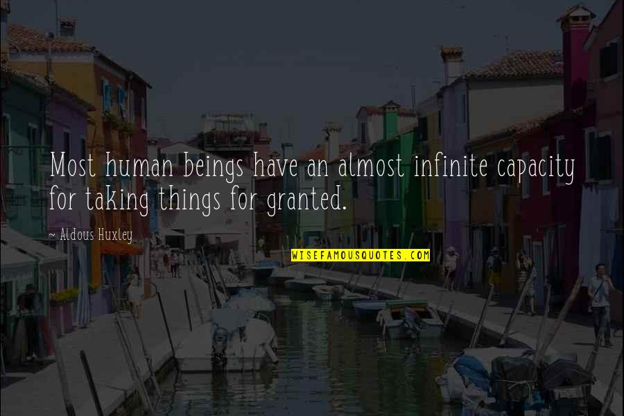 Sad Weather Quotes By Aldous Huxley: Most human beings have an almost infinite capacity
