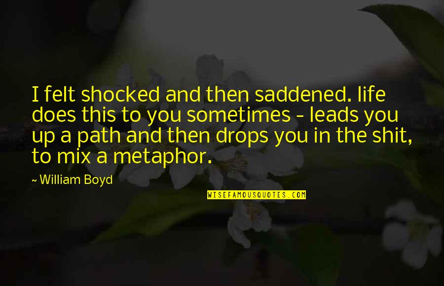 Saddened Quotes By William Boyd: I felt shocked and then saddened. life does