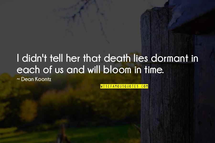 Saddening In A Sentence Quotes By Dean Koontz: I didn't tell her that death lies dormant