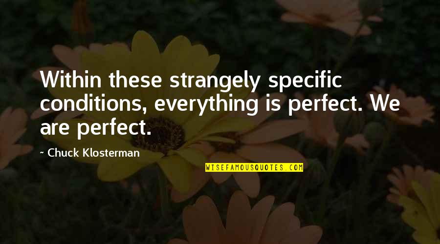 Saddled Prominent Quotes By Chuck Klosterman: Within these strangely specific conditions, everything is perfect.